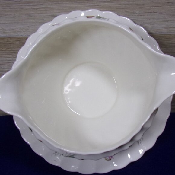 Vintage Holiday Gravy Boat Staffordshire with Underplate PRICE DROP $55 to $45 - Picture 6 of 6